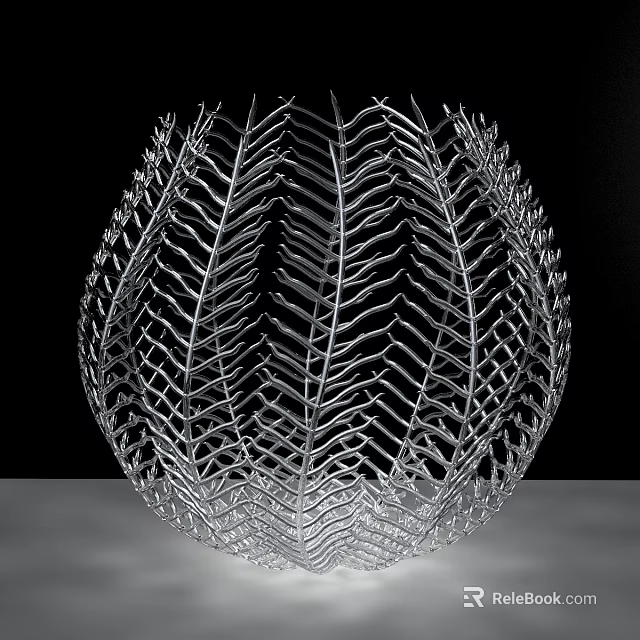 Silver Decorative Ornament Set with Hollow Spherical Feather Like Design for Home Decor 3d model 