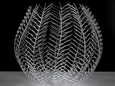 Silver Decorative Ornament Set with Hollow Spherical Feather Like Design for Home Decor 3d model