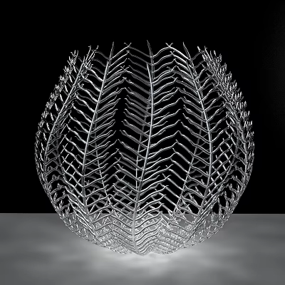 Silver Decorative Ornament Set with Hollow Spherical Feather Like Design for Home Decor 3d model