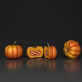 Fresh Vegetable Pumpkins Some Cut Open Showing Seeds And Structure On Dark Reflective Surface