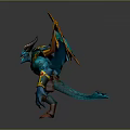 3D Blue Mythical Dragon Game Movie Character with Green Orange Wings and Decorative Armor