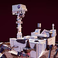 Mars Rover Scientific Exploration Vehicle With Mechanical Arm And Solar Panels On Simulated Martian Surface