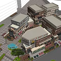 Modern Commercial Street With Multi story Buildings Shops Restaurants And Outdoor Seating