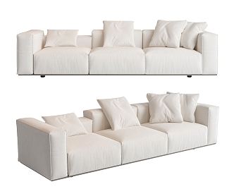 Modern three-seat sofa cream multiplayer sofa 3d model