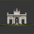 Classical Arch Architectural Model With Green Lawn Paths And Shrubs 3d model