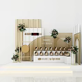 Commercial Display Equipment With Golden Frame Flower Decoration And Product Shelves
