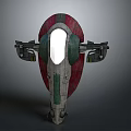 Futuristic Spacecraft 3D Model With Red Green Exterior Central Transparent Window And Side Propulsion Structures