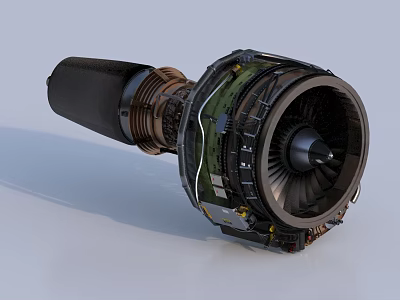 Aircraft Engine Cutaway View Showing Internal Mechanical Components And Turbine Blades 3d model