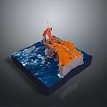 Scenic Orange Landscape With Blue Water And Orange Excavator View