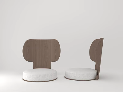 Modern Single Chair With Wooden Backrest White Seat Cushion And Curved Design 3d model