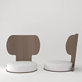 Modern Single Chair With Wooden Backrest White Seat Cushion And Curved Design