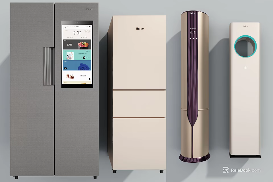 Modern Refrigerators With Smart Display And Various Color Options For Home Kitchen Use 3d model 