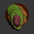Pink Boar Figurine Standing On Orange Rock With Green Grass And Brown Base