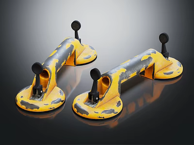 Two Yellow And Gray Industrial Tools With Round Base And Black Handles 3d model