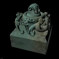 Antique Bronze Sculpture Carving with Dragon Like Motifs Square Base and Rounded Top