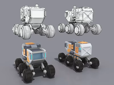 3D Rendered Lunar Rover Models With Large Wheels And Equipment From Different Angles 3d model