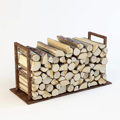 Stone Wood Split Firewood Logs Neatly Stacked On Wooden Rack 3d model