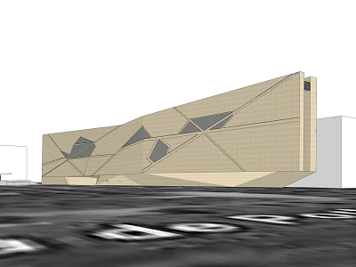Modern Beige Building Exterior Featuring Geometric Window Design And Unique Architecture 3d model
