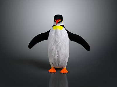 Penguin With Black And White Body Orange Feet Yellow Neck Standing With Outstretched Wings 3d model