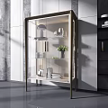 Modern Glass Door Bookcase Design With Metal Frame Decorative Items And Books