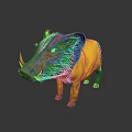 Warthog Wearing Yellow Raincoat With Plaid Collar On Gray Background And Floor Reflection