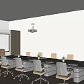 Modern Conference Room Interior With Long Table Ergonomic Chairs Projector Whiteboard And Small Plants