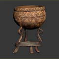 Wooden Decorative Ornament Set with Intricate Carved Patterns and Stand Base