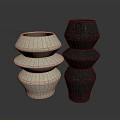 Modern Sculptural Vases in Beige and Black with Layered Stacked Design and Textured Granular Surface