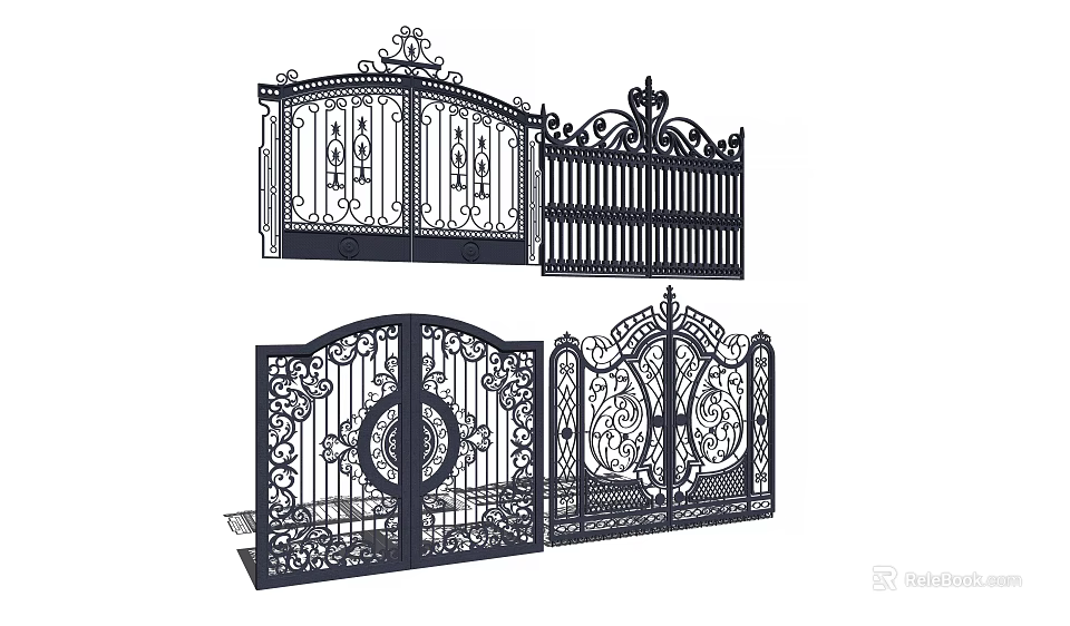 Iron Entrance Gates With Ornate Carvings Classical Designs And Various Decorative Patterns 3d model 