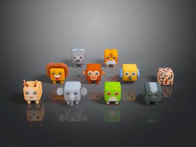 Colorful Animal Shaped Stools With Cute Lion Monkey Elephant Designs For Kids 3d model