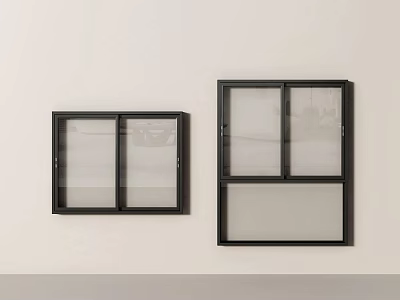 Modern Black Frame Windows With Glass Panes In Different Sizes On Wall 3d model