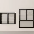 Modern Black Frame Windows With Glass Panes In Different Sizes On Wall 3d model