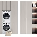 Modern Bathroom Cabinet With Washer Dryer Stack LED Lighting And Storage