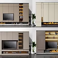 Modern TV Wall Unit Design With Storage Cabinets Shelves And Fireplace Effect