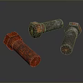 Rusty And Red Hex Bolts On Dark Reflective Surface 3d model