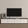 Modern TV Stand with White and Brown Design Black TV Drawers Cabinets and Decorative Ornaments