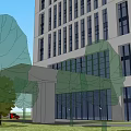 Modern High Rise Office Building With Glass Windows And Surrounding Green Trees