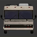 White RV With Blue Windows Roof Vents Red Marker Lights And WI Logo