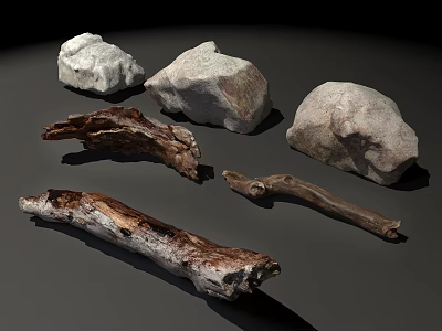 Natural Stone And Wood Materials Showcasing Varied Shapes And Textures 3d model