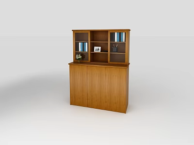 Modern Brown Wooden Bookcase With Open Shelves And Cabinet Doors Holding Books And Photo Frame 3d model