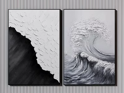 Black And White Wave Canvas Paintings Abstract And Realistic Textured Art For Home Decor 3d model