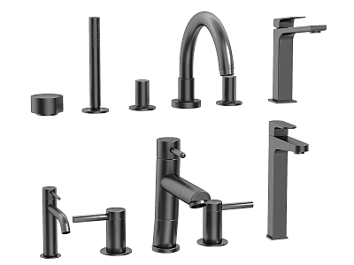 Contemporary Black Faucet Collection With Various Stylish Designs And Sleek Finishes 3d model