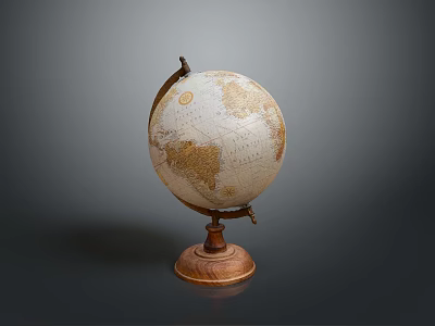 Retro style globe globe wooden base retro globe interior decoration black background geographical map exquisite texture retro style 3d model