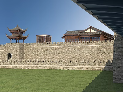 Ancient Architecture With Traditional Watchtower Stone City Wall And Classic Roof Design 3d model