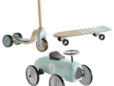 Stylish Kids Toys Set With Scooter Skateboard And Personalized Car 3d model