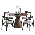 Modern Minimalist Wooden Tea Table and Chairs with Round Top Black Frame and Light Cushions