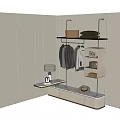 Modern Wardrobe Interior With Hanging Clothes Storage Shelf Hat Lamp And Picture Frame