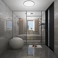 Modern Bathroom Interior With Tile Walls Bathtub Toilet And Lighting