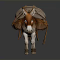 Detailed Artistic Donkey Sculpture With Saddle And Pack On Gray Background