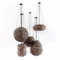 Natural Dark Brown Twig Woven Round Chandeliers With Intricate Woven Texture Hanging